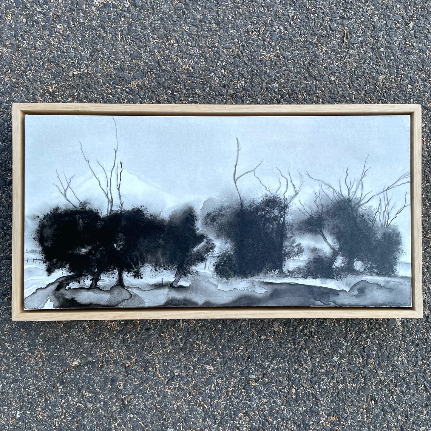 Sundancers acrylic black and white painting contemporary landscape art by Emily Flanigan
